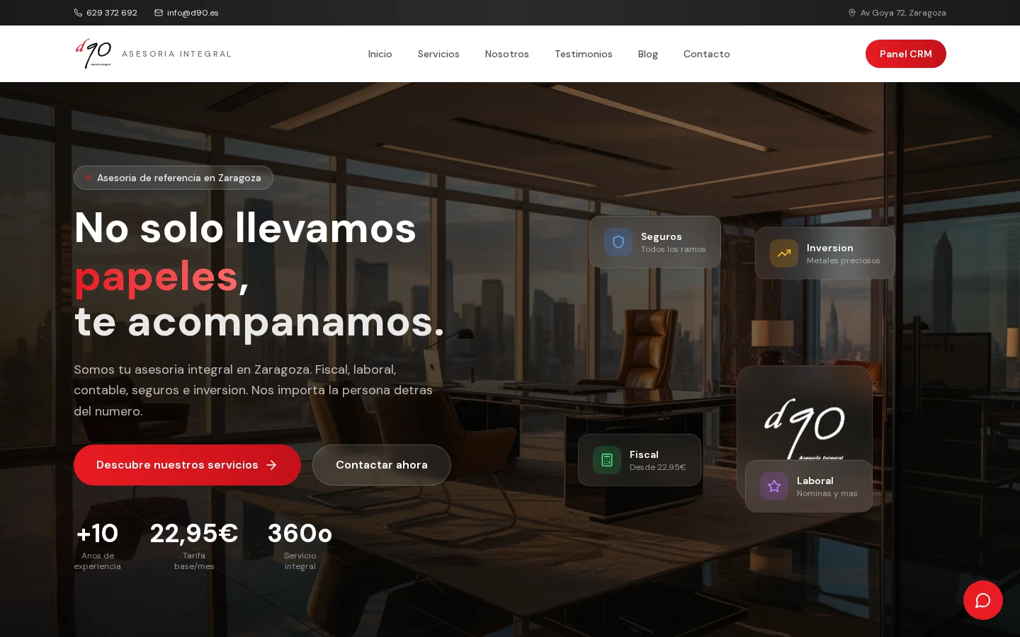 Web profesional d90 Asesoría Integral creada por AdsVentas